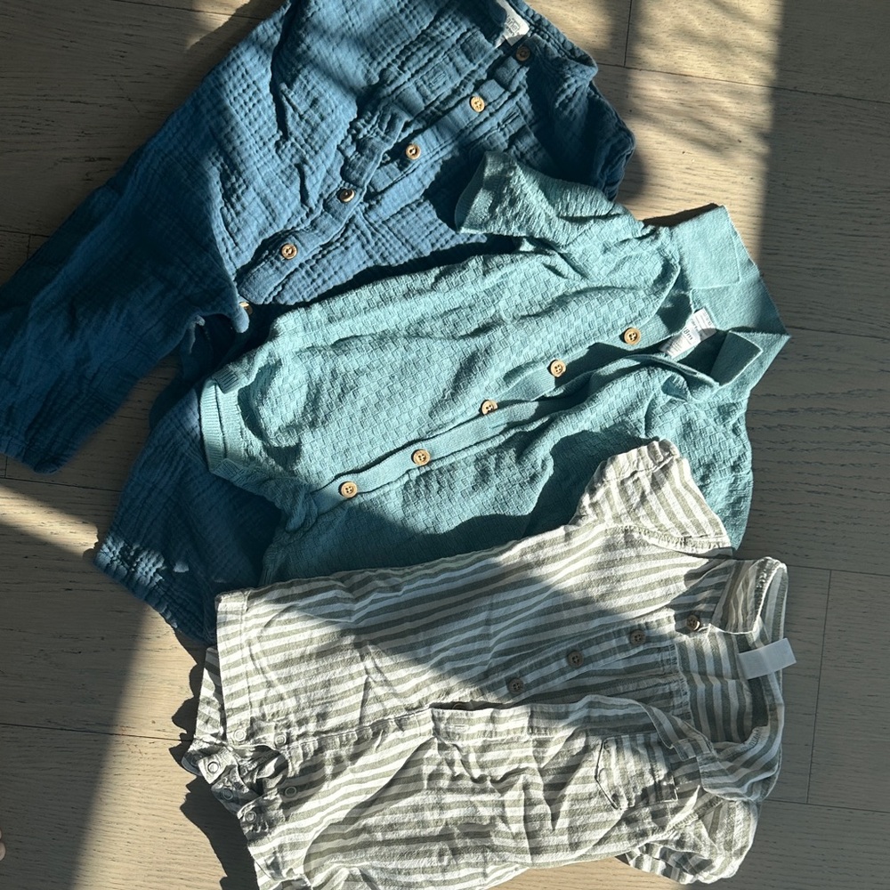 Carters 3 Outfits: Button-Front Textured Top in Teal, Blue & Green Stripes